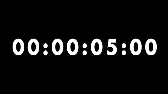 Countdown timecode animation on a black background