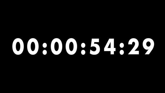 Countdown timecode animation on a black background