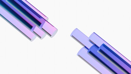 3d geometry abstract background on white background, Transparent glossy glass, Colorful pole glass with dispersion.