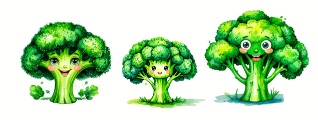 Set of funny broccoli family for healthy food promotion