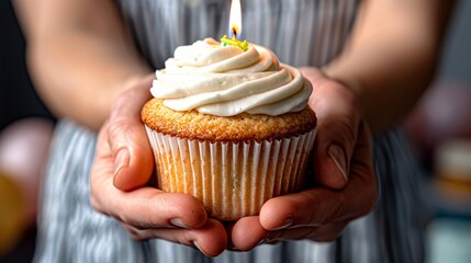Birthday Cupcake Held in Loving Hands of excellence in splendor beyond compare with grace in style