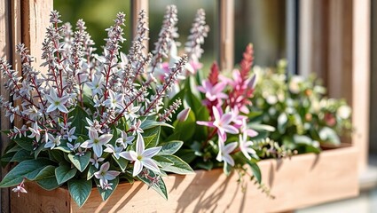 Silver Trachelium and Hardenbergia in a Window Box - Elegant Garden Decor