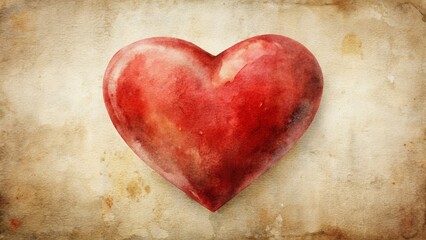 Obraz premium Romantic Red Heart Watercolor Valentines Day Background Vintage Style for Digital Design Cards and Posters