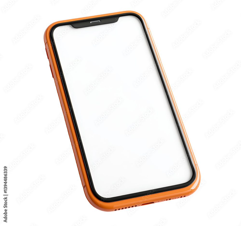 Aufkleber Isolated minimalist mockup of an orange phone case showcasing a blank screen on a white background