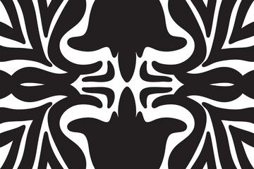 Black and white abstract symmetrical pattern with fluid, organic shapes