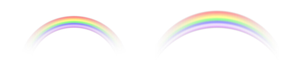 Obraz premium Graphic rainbow on transparent background. Abstract colourful wave with light and curve effect. Bright spectrum illustration. Isolated decorative element.