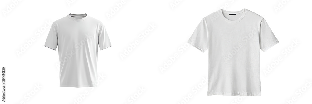 Poster Minimalist mockups of two plain white t-shirts isolated on a clean background for design presentation