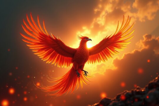 Majestic red phoenix bird, illustration
