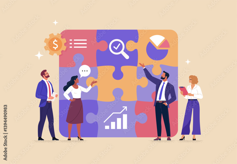 Poster business teamwork concept. contemporary flat style abstract vector illustration of a group of divers