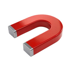 3d red magnet isolated on transparent background.
