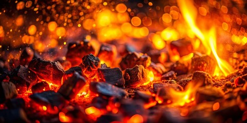 Romantic Fire Pit Embers Warm Glow and Bokeh Background for Cozy Outdoor Moments