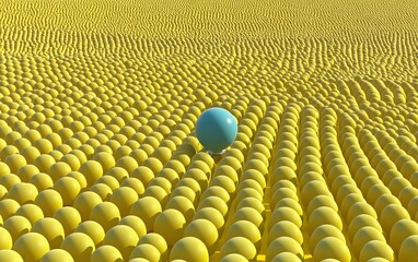Obraz premium Unique Blue Sphere Among Yellow Spheres 3D Render