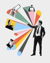 Businessman leading virtual meeting with colleagues. Outsourced communication and project...