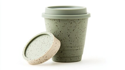 Sage green reusable coffee cup with lid.