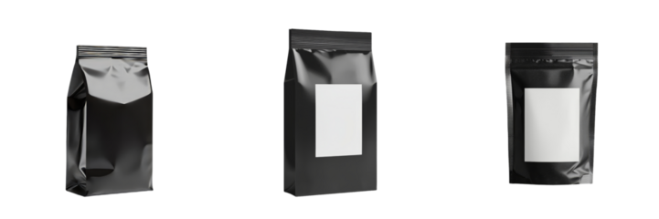 Isolated minimalist mockups featuring black packaging bags for product showcasing and branding purposes