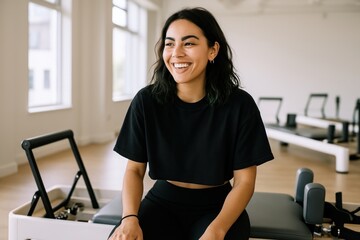 Fototapeta premium Woman smiling during Pilates session.