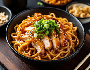 Japanese dish yakibosa noodles with meat, AI generated.