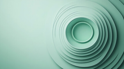 Fototapeta premium Sparse concentric blocks on a soft pastel green backdrop, Geometric shapes expanding symmetrically with central space, Block-expansion minimalist style