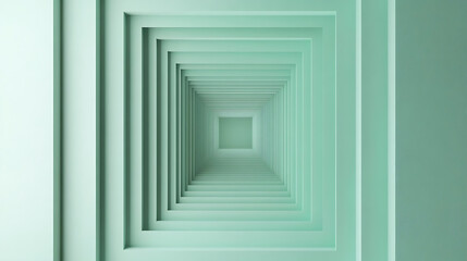 Obraz premium Sparse concentric blocks on a soft pastel green backdrop, Thin geometric shapes expanding symmetrically with central space, Block-expansion minimalist style