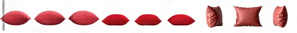 Poster minimalist mockups of isolated red pillows in various shapes and sizes for interior design presentat