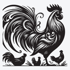 Vector Illustration Rooster Silhouette Style. stock illustration