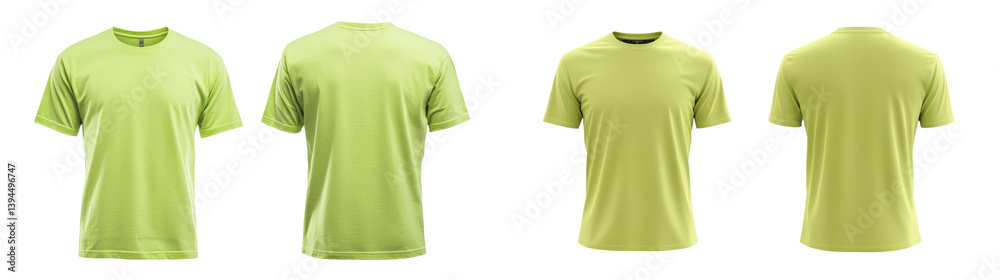 Fototapete minimalist mockups of light green t-shirts displayed from multiple angles in a clean, isolated setti