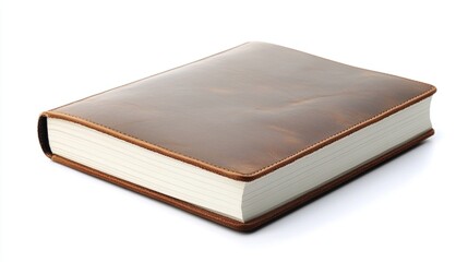 Obraz premium Brown leather-bound book isolated on white background.