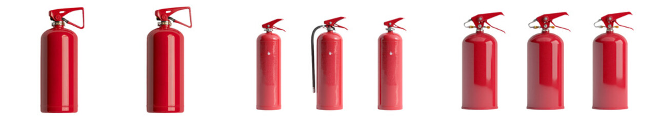 Minimalist mockups of red fire extinguishers in isolated settings for safety awareness and design inspiration