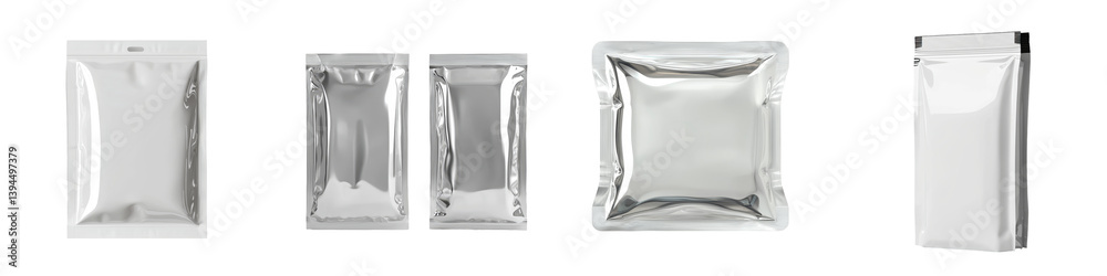 Aufkleber minimalist mockups of isolated metallic packaging in various sizes on a clean white background