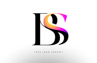 Elegant BS logo concept icon design with serif font and purple blue neon colors.