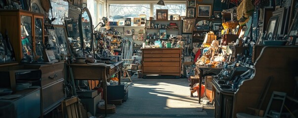 Cluttered antique shop interior