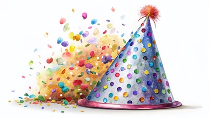 Festive Watercolor New Years Eve Party Hat with Confetti Celebrate the New Year in Style