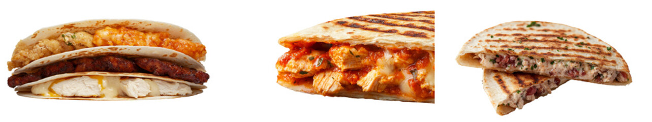 Innovative isolated minimalist mockups of delicious grilled wraps showcasing various fillings in a clean, modern presentation