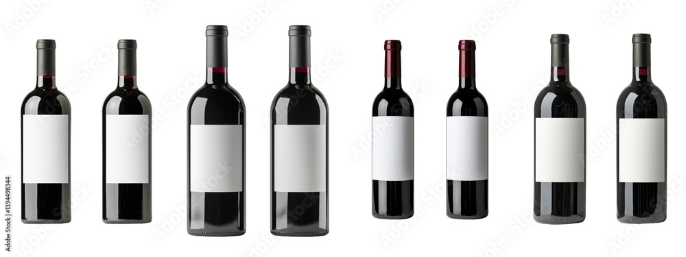 Leinwandbilder Collection of isolated minimalist wine bottle mockups displaying blank labels for customizable designs
