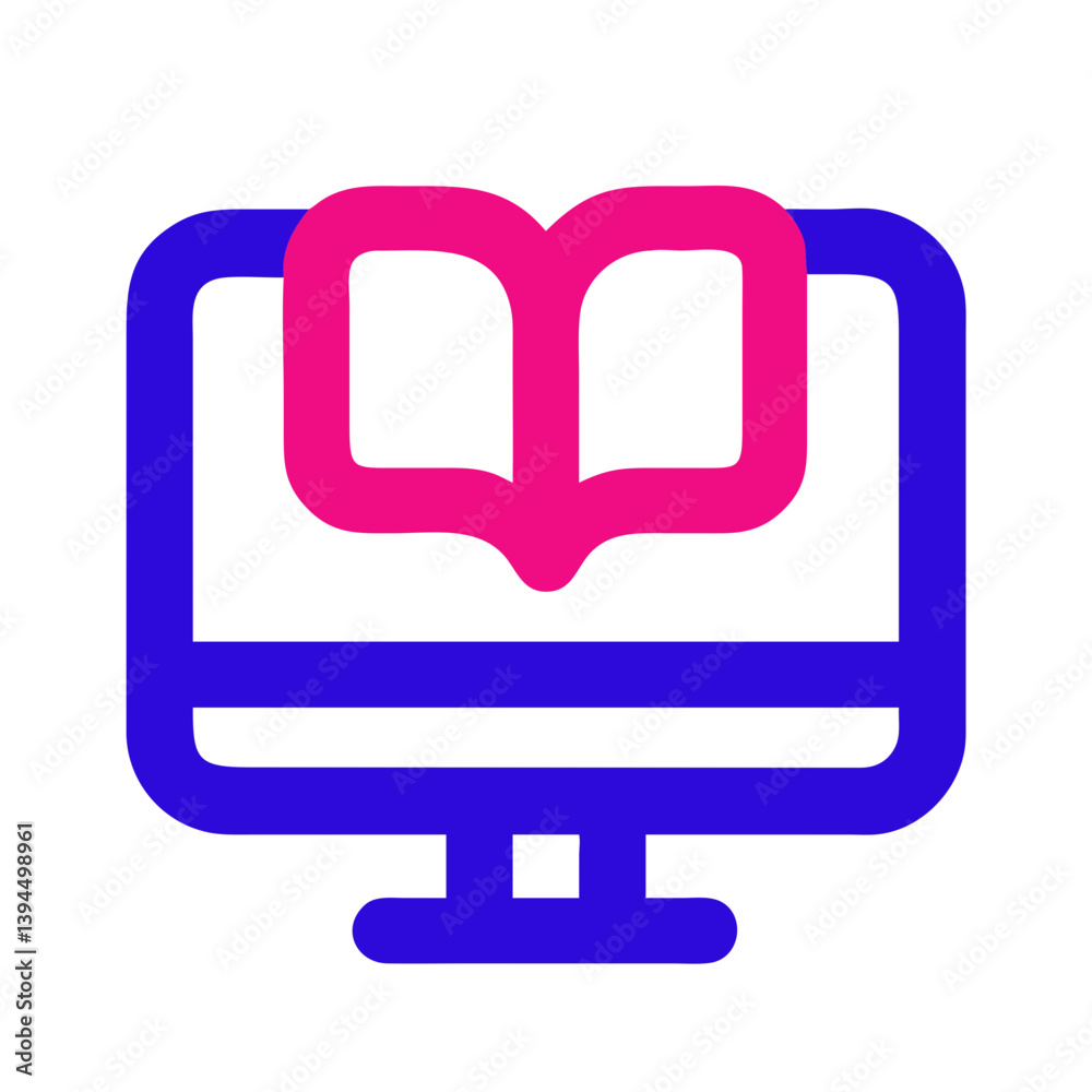 Poster digital learning icon with open book on computer screen