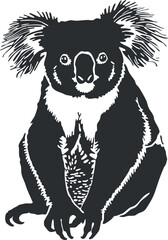 Fototapeta premium Black and white silhouette illustration of a koala, highlighting its distinct features and iconic shape.