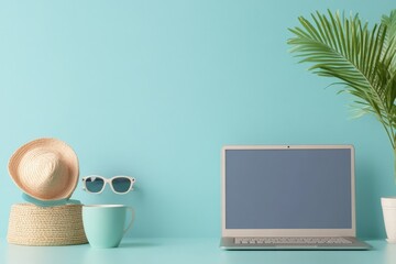 Summer accessories and laptop