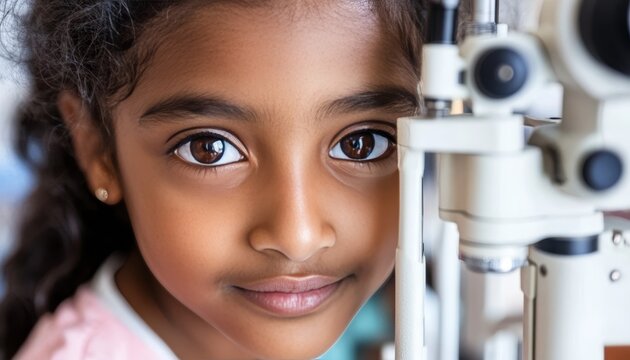 Young Girl Undergoing Eye Examination, Close-up Of A Pediatric Ophthalmologist Pediatric Care.