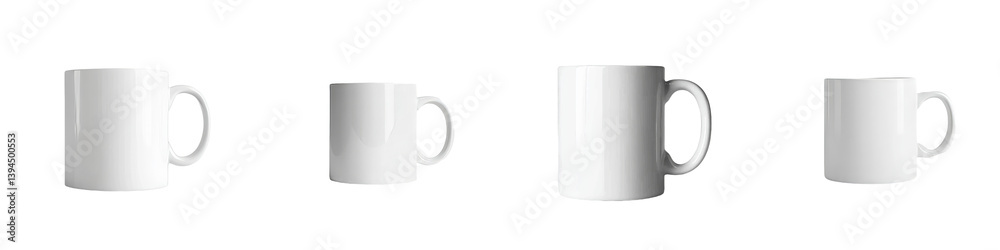 Fototapete minimalist mockups showcasing a collection of empty white mugs in various sizes on a clean backgroun