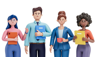3D people with documents, symbolizing teamwork and information sharing. 3D rendering, conceptual image. Isolated on white background.