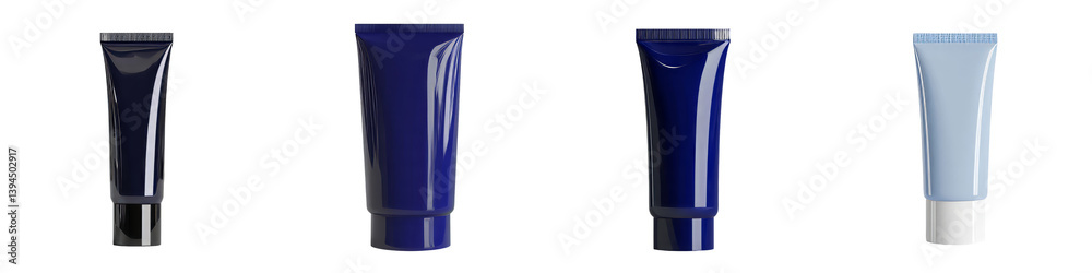 Poster minimalist isolated mockups of cosmetic tubes in various colors and shapes arranged in a clean layou