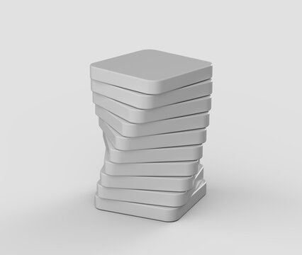 A stack of white rectangular blocks, arranged in a slightly twisted manner. 3D Illustration