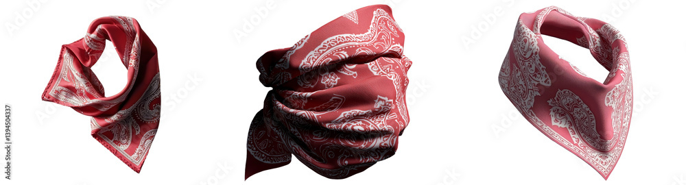 Aufkleber Colorful bandanas displayed in isolated minimalist mockups showcasing different styles and folds in a clean setting