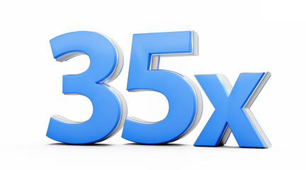 Blue 35x Thirty Five x Or 35 Times For Advertising And Dynamic Sales Presentations 3D Illustration