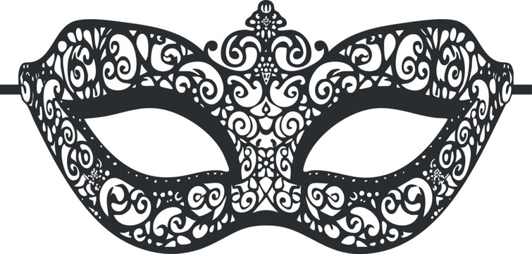 Elegant black ornate masquerade mask with intricate lace design for costume parties.