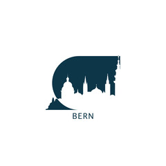 Bern vector icon with skyline, panoramic view, city shape. Switzerland landmarks logo concept. Blue flat isolated graphic, badge