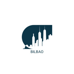 Bilbao vector icon with skyline, panoramic view, city shape. Spain landmarks logo concept. Blue flat isolated graphic, badge