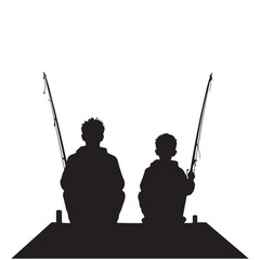 Obraz premium Father and Son Fishing Silhouette Tranquil Bonding Moment.