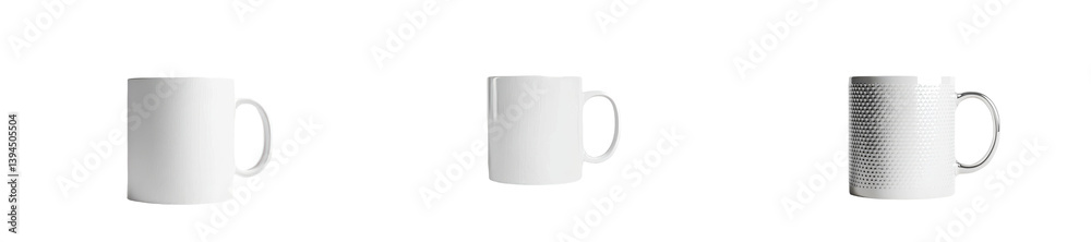 Aufkleber minimalist isolated mockups of white mugs in various designs suitable for modern branding and produc