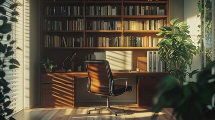 Cozy home office with sunlight